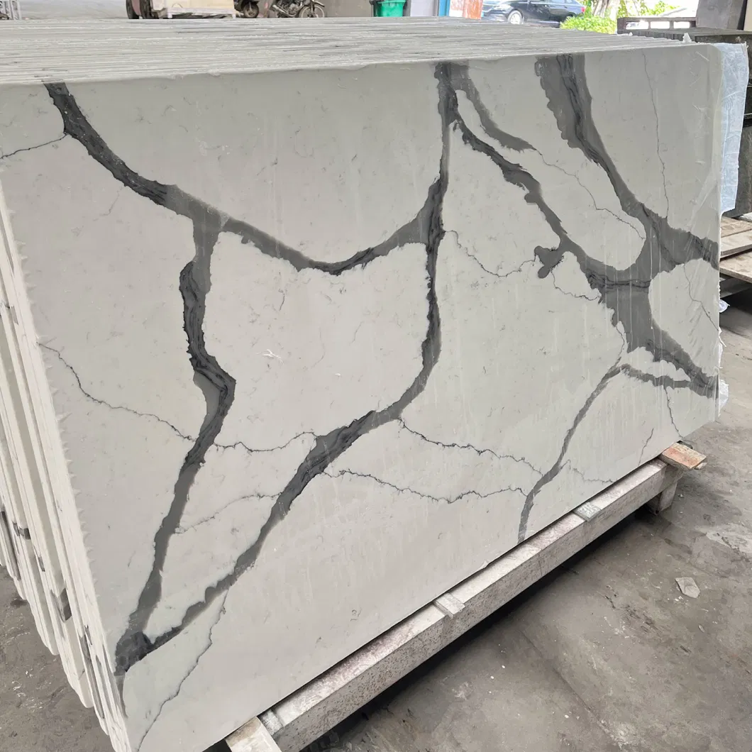 Quartz Stone Calacatta White Grey Veins Natural Marble Look Artificial Stone Slabs Wholesale Kitchen Countertops Tiles