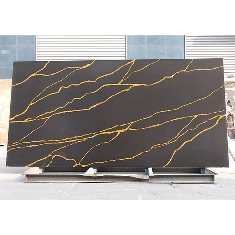 Premier Quartz Extra Gold Black Marble Look Prefab Quartz Stone Countertop Slab for Kitchen Bath Decoration