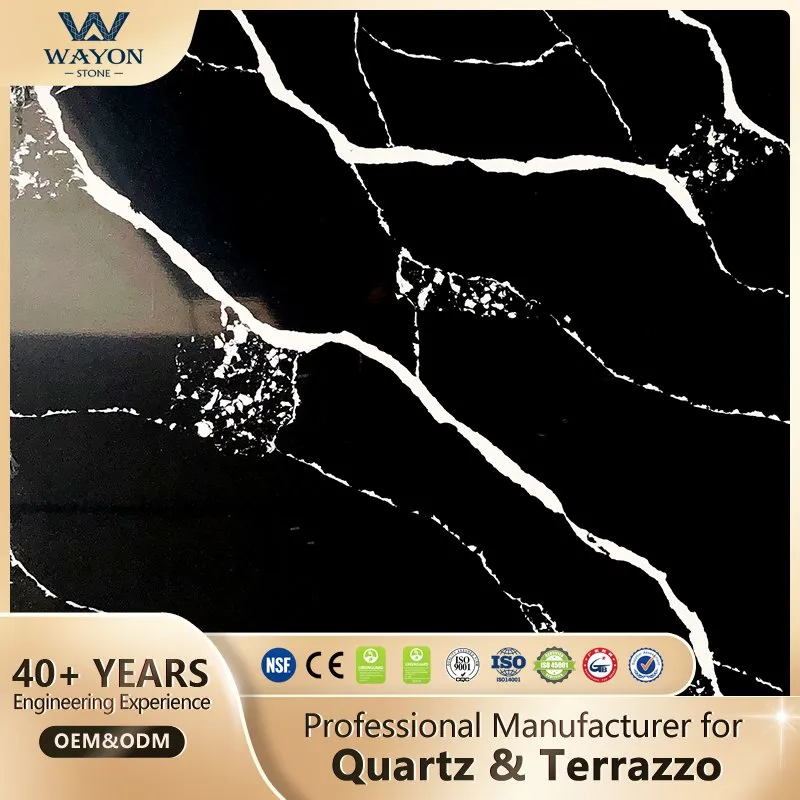 Most Popular Black Galaxy Quartz Countertops, Sparkling White Quartz Stone Slabs