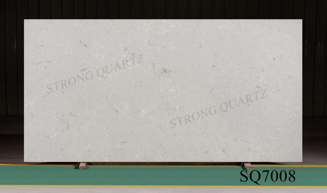 Solid Surface White Grain Engineered Quartz Stone Slab for Bar/Vanity/Kitchen/Bathroom
